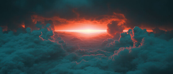 Poster - Background texture of vibrant sun rays breaking through colorful clouds at dusk