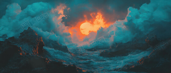 Aufkleber - Sun rays texture overlay creating a vibrant background with deep colors and dramatic contrasts
