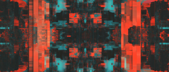 Poster - Vibrant abstract digital circuit patterns in complex geometric arrangement