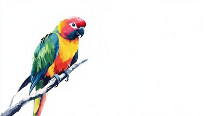 Aufkleber - Bright parrot illustration perched on a branch with ample space for text and design customization. Generative AI
