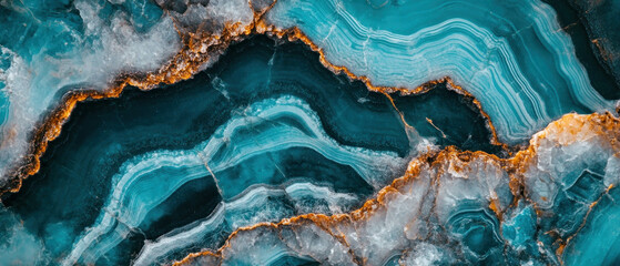 Poster - Beautiful turquoise marble texture with elegant golden veins and intricate patterns