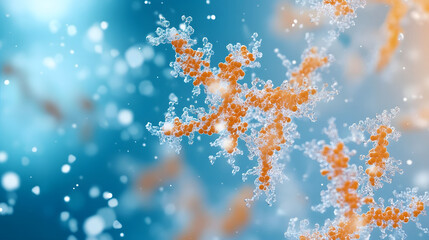 Poster - Colorful microscopic structures with a blurred blue background and sparkling effects