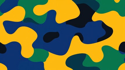 Poster - Colorful Abstract Camouflage Pattern with Blue and Yellow Shapes