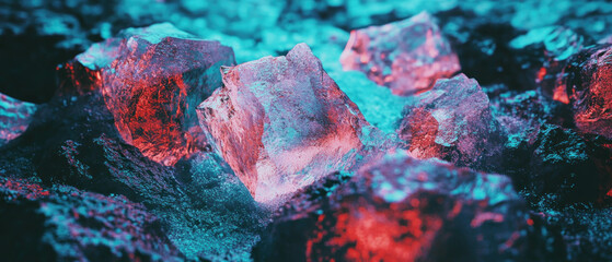 Poster - Crystalline ice surface with vivid colors and soft lighting in hyper-realistic style painting