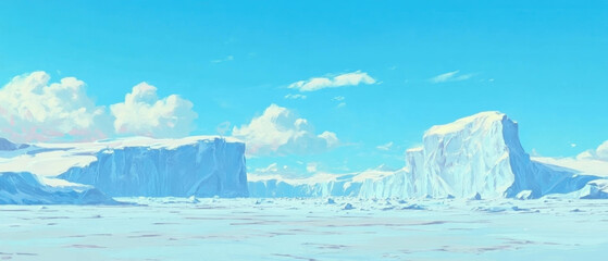 Poster - Hyper-realistic depiction of an expansive icy glacier under soft lighting