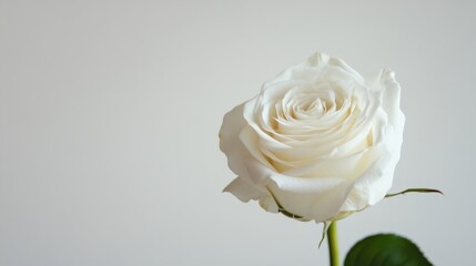 Poster - A serene white rose on a light gray background, close-up shot, Minimalist style