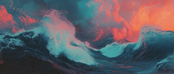Aufkleber - Dramatic seascape with vibrant colors and swirling waves at sunset