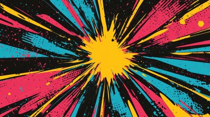 Poster - Bright Colorful Explosion with Dynamic Lines and Vibrant Splashes