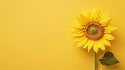 Poster - A single bright yellow sunflower on a muted mustard yellow background, detailed close-up shot, Minimalist style