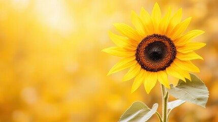 Poster - A single bright yellow sunflower on a soft goldenrod background, detailed close-up shot, Minimalist style