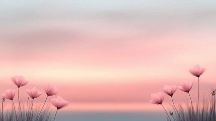 Wall Mural - A beautiful pink flower field with a blue sky in the background