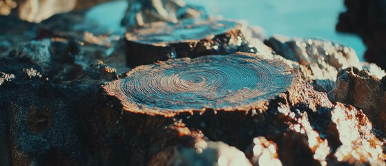 Poster - Close-up of tree rings showcasing growth patterns and age details from a fallen tree