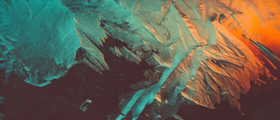 Poster - Delicate frost patterns create a cinematic texture on a windowpane at dawn