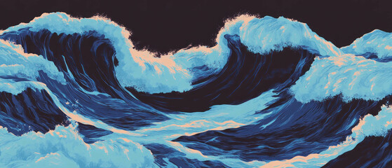 Aufkleber - Flowing blue ocean waves create a cinematic pattern texture from a top view perspective