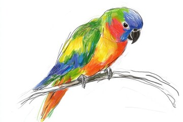 Poster - Bright parrot perched on a branch with colorful feathers and plenty of copy space for text overlay. Generative AI