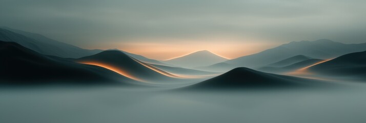 Wall Mural - A mountain range with a foggy mist in the air