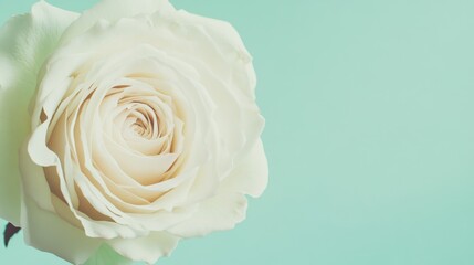 Aufkleber - A single soft ivory rose against a light mint green background, close-up shot, Minimalist style