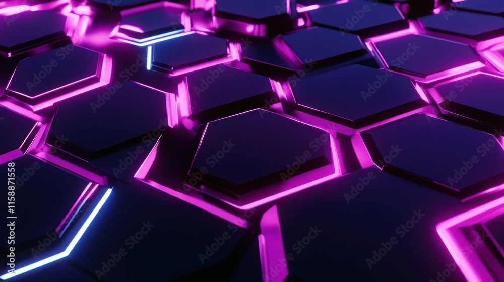 Abstract Hexagon Pattern with Neon Lights