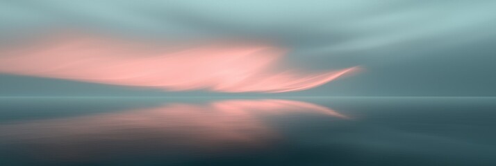 Wall Mural - A beautiful blue sky with pink clouds and a reflection of the sky on the water