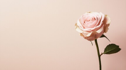 Aufkleber - A single soft pink rose against a light taupe background, close-up shot, Minimalist style