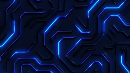 Poster - Dark, abstract pattern formed by glowing blue lines that resemble a futuristic circuit board