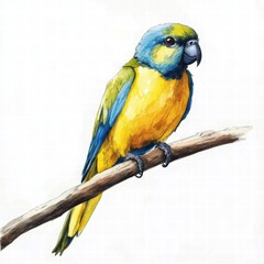 Wall Mural - Bright parrot illustration perched on a branch with ample space for text and creative mock up opportunities. Generative AI