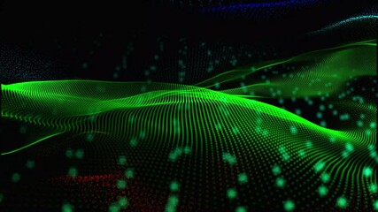 Poster - Abstract green dot lines motion background. Digital technology dots animated background. Futuristic technology dots wave background