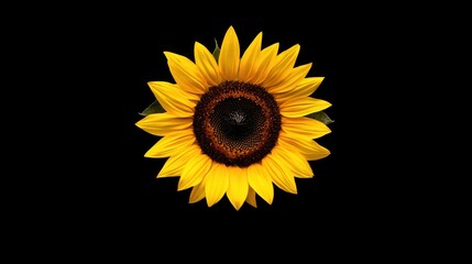 Poster - A vibrant yellow sunflower on a rich black background, close-up shot, Minimalist style