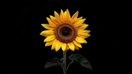 Poster - A vibrant yellow sunflower on a rich black background, close-up shot, Minimalist style