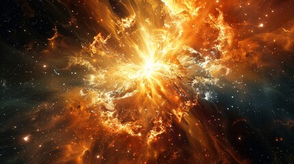 Aufkleber - Vibrant fiery explosion of energy in cosmos 3d rendering image. Cosmic radiant glow. Universe galactic background wallpaper colorful realistic. Deep space phenomenon concept idea