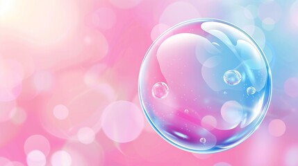 Aufkleber - luminous glossy bubble in soft pastel hues 3d rendering image. pink blue soap sphere with bokeh effe