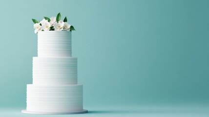 Create a mockup of a tall wedding cake with 3 or 4 tiers in white color. add waffle or rice paper decor. the cake should be tender and airy