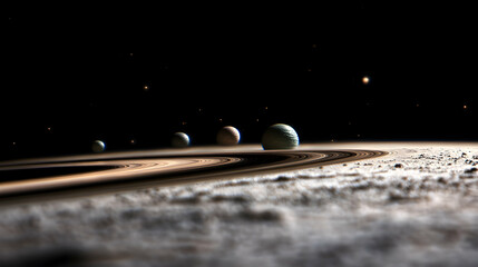 Wall Mural - Alien planet's rings and moons in space.