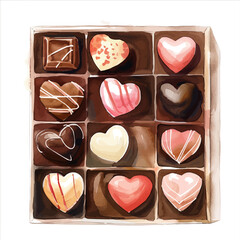 Wall Mural - A watercolor vector of a Valentine's Day chocolate box, isolated on a white background. Valentine's Day vector.
