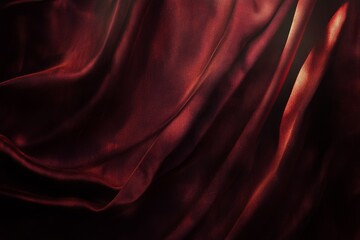 Wall Mural - Dark red satin fabric with dramatic folds and lighting.