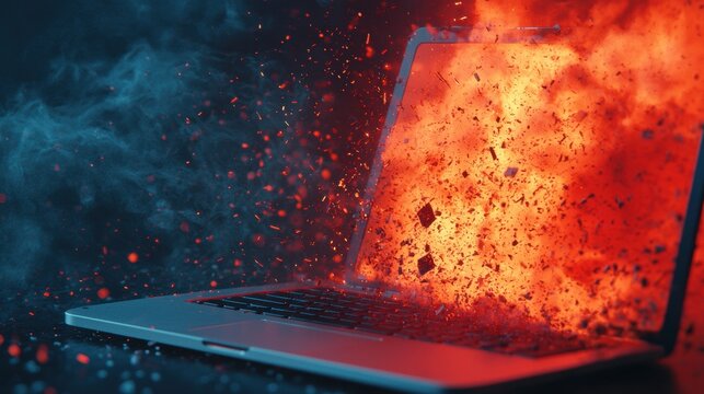 Explosion Effect from a Laptop Surrounded by Colorful Particles