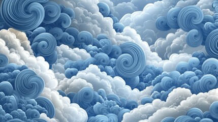Poster - Swirling Blue Sky Clouds with Soft White Accents in Dreamy Pattern