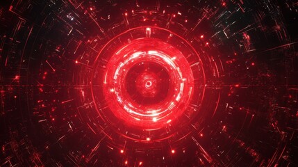 Poster - Abstract Red Circular Pattern with Light Effects and Digital Elements