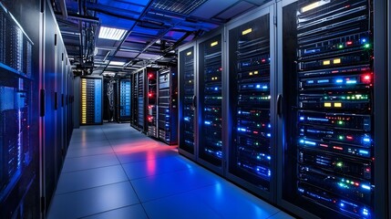 Poster - Illuminated Server Racks In Modern Data Center Room