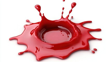Poster - Vibrant Red Paint Splash on White Background with Dynamic Drips