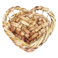 Wall Mural - A watercolor vector of a heart-shaped woven basket, isolated on a white background. Valentine's Day vector.
