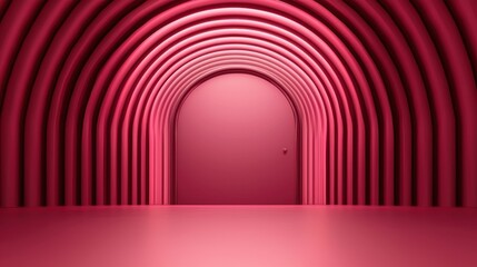 Poster - Vibrant Futuristic Architectural Tunnel with Glowing Red Arched Passageways