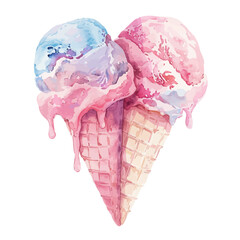 Wall Mural - A watercolor drawing of heart-shaped ice cream, isolated on a white background. Valentine's Day vector.
