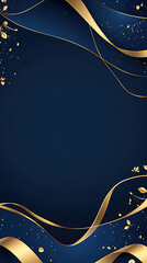 Poster - Elegant navy blue and gold abstract background with wavy lines and floral elements.