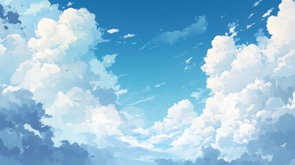 Poster - Bright Blue Sky with Fluffy Clouds and Gentle Whispers of Breeze