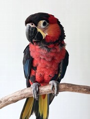 Poster - Bright parrot perched on a branch with copy space perfect for a mock up or text. Generative AI