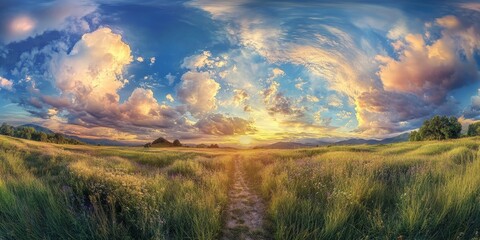 Wall Mural - Breathtaking natural landscape featuring a stunning sky, showcasing the beauty of the natural landscape in harmony with the vibrant sky, perfect for capturing nature s elegance.