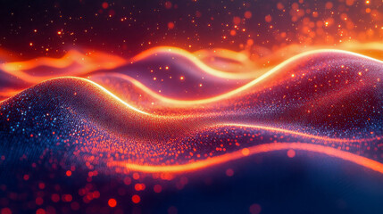 Poster - A vibrant and glowing digital landscape featuring flowing waves and sparkling lights in a futuristic design concept