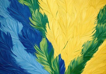Poster - Colorful Abstract Feather Patterns in Blue, Green, and Yellow Shades Showcase Intricate Texture and Vibrancy for Artistic Backgrounds and Designs