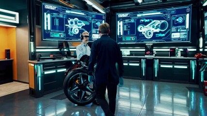 Leinwandbilder - Innovative technology lab showcasing futuristic vehicle design and virtual reality interaction